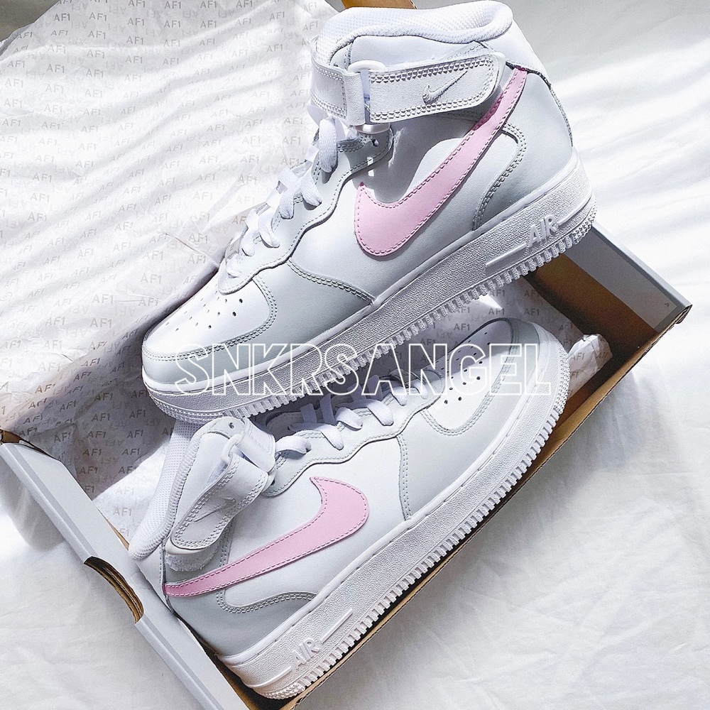 Nike custom air force 1 mid light grey baby pink - Picture 4 of 4